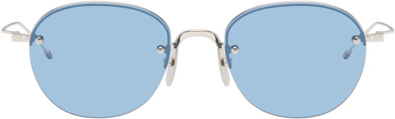 Silver Semi-Rimless Oval Titanium Sunglasses 262381M134003