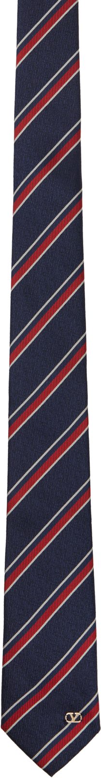 Garavani Navy & Red Valentie Jacquard Regimental Silk Tie 262807M158004