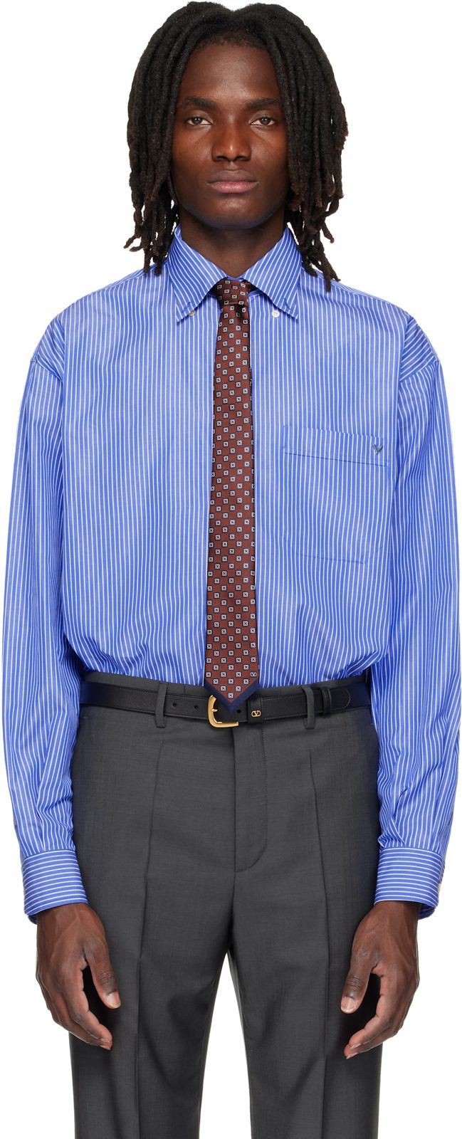 Blue Striped Cotton Poplin Shirt 262476M192000