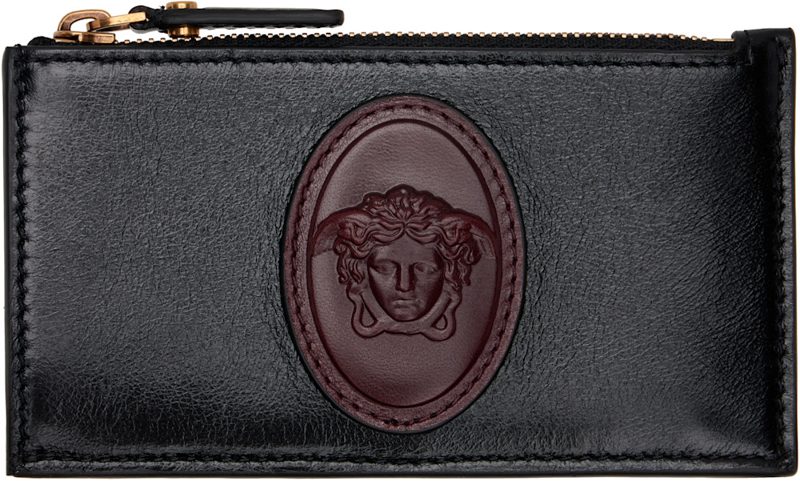 Black & Brown Roomy Leather Zip Card Holder 262404F037000