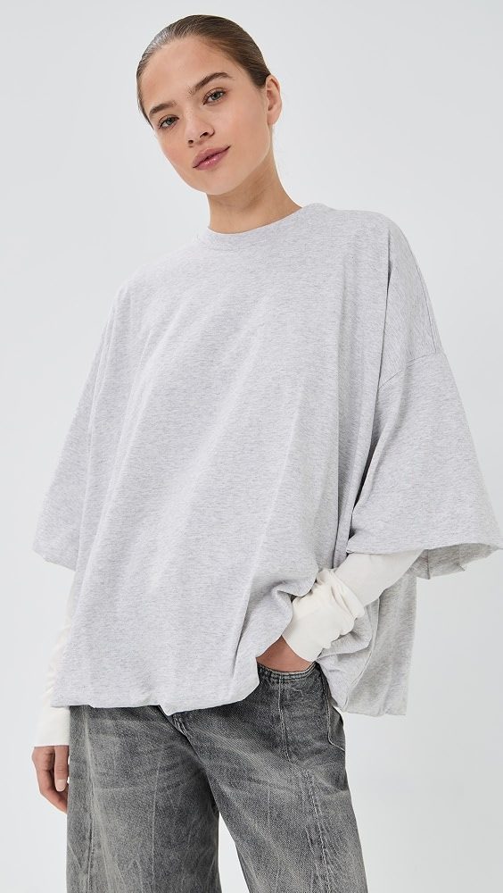 Gathered Logo T-Shirt_Grey Melange