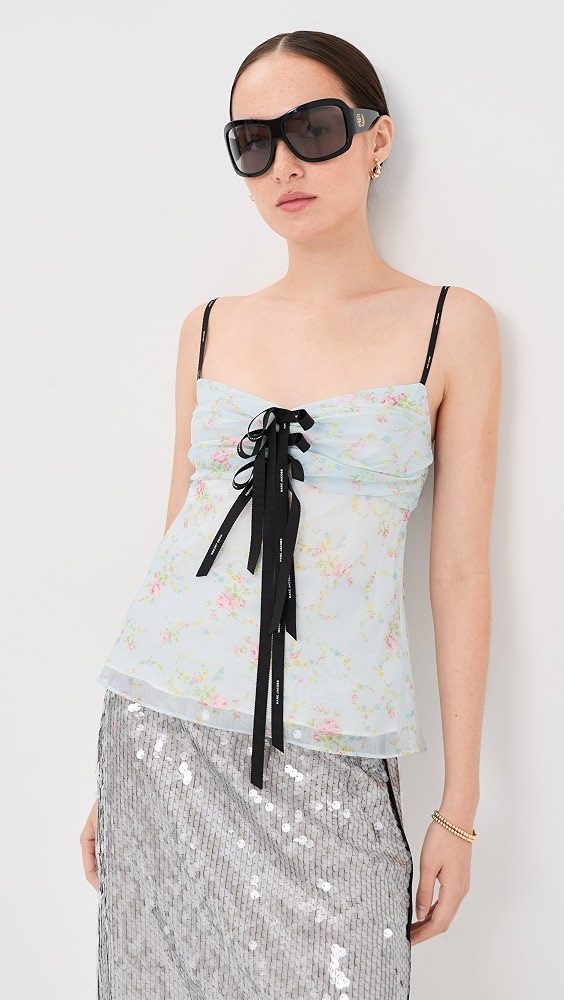 Blurred Floral Bow Top_Blue Mist Multi