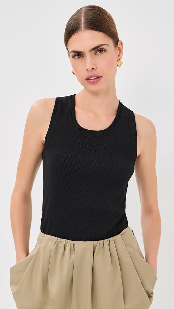 Paris Embroidered Jersey Tank Top_Noir