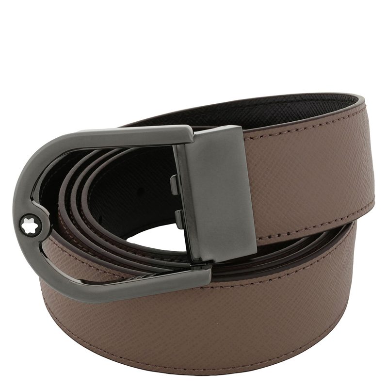 Montblanc Horseshoe Buckle Saffiano Printed Reversible Leather Belt_Mastic/Black