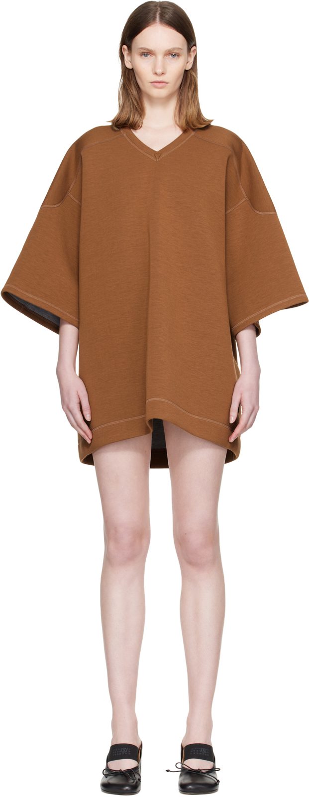 Brown Neoprene Minidress 262188F052002