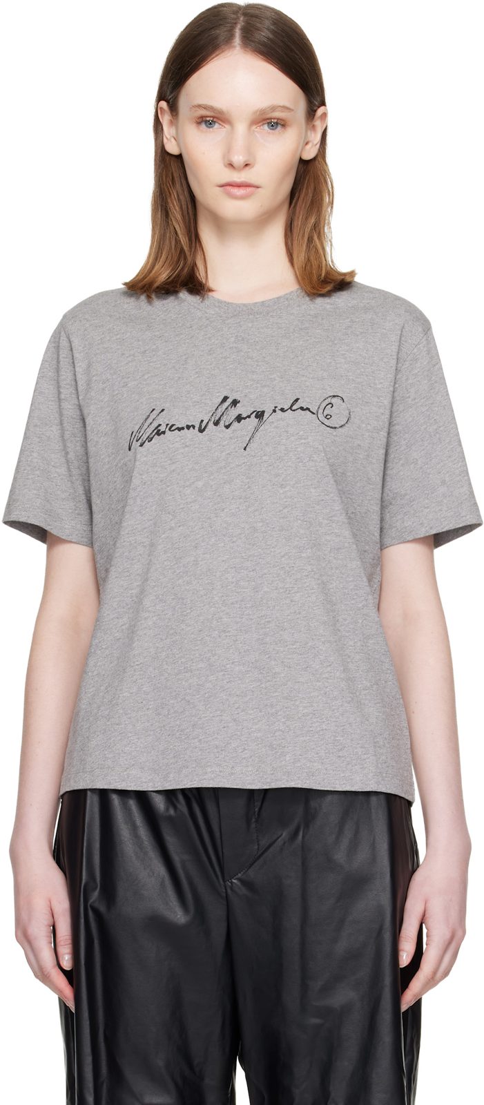 Gray Handwritten-Print Cotton Jersey T-shirt 262188F110016