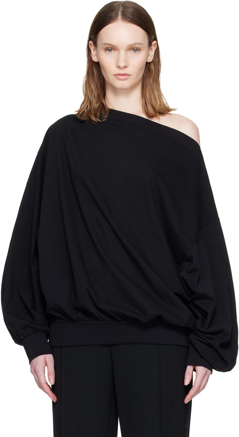 Black Long-Sleeved Asymmetric Top 262188F110003