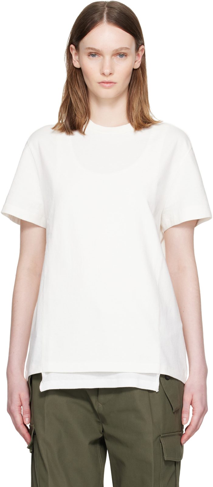 White Double Layered T-Shirt 262168F110000