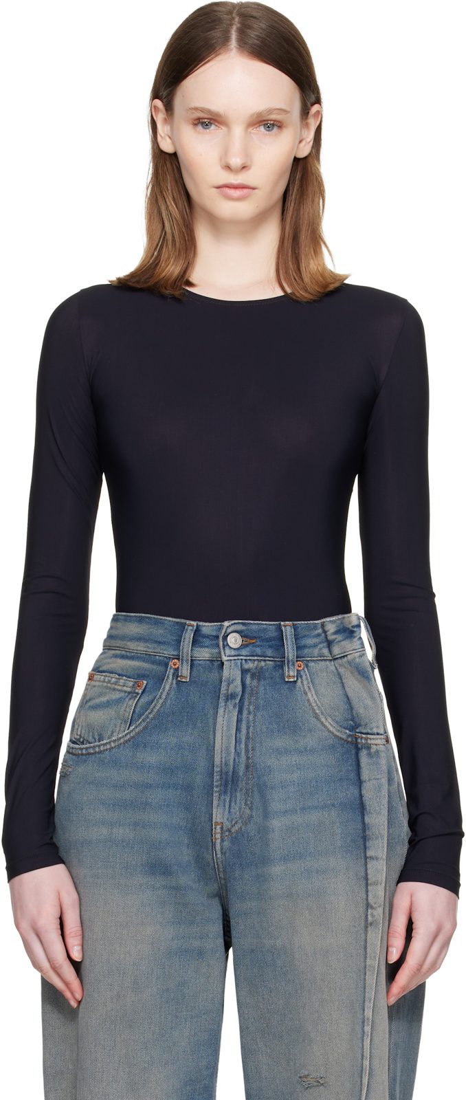 Black Technical Jersey Bodysuit 262188F358000