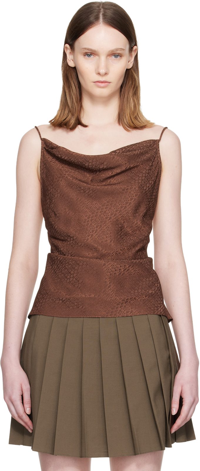 Brown Jacquard Camisole 262188F111001
