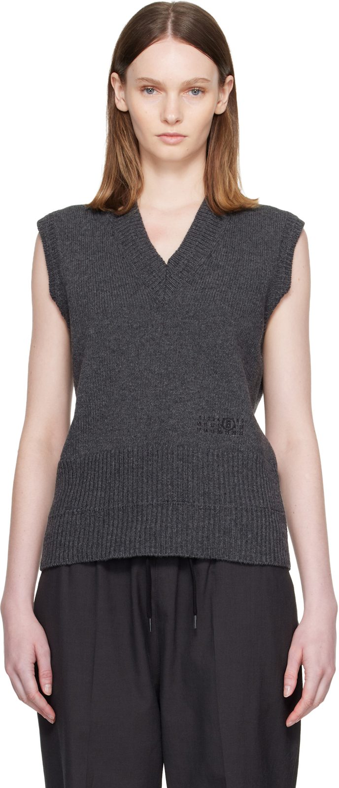 Gray Merino Wool Knitted Vest 262188F100001