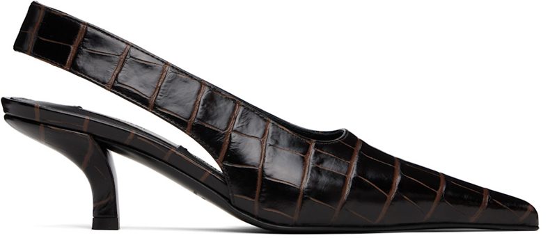 TOTEME Brown Classic CROCO-EM[보스]ED Slingback Heels 262771F122000