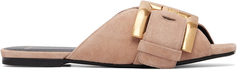 Beige Flat Suede Leather Anthem Mule Sandals 262251F124002