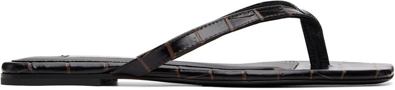 TOTEME Brown CROCO-EM[보스]ED Flip-Flops 262771F124006