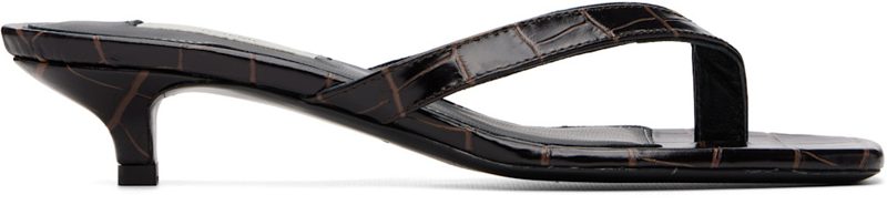 TOTEME Brown CROCO-EM[보스]ED Heeled Flip-Flops 261771F125010