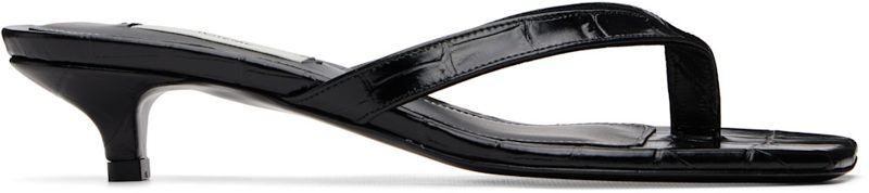 TOTEME Black CROCO-EM[보스]ED Heeled Flip-Flops 261771F125009