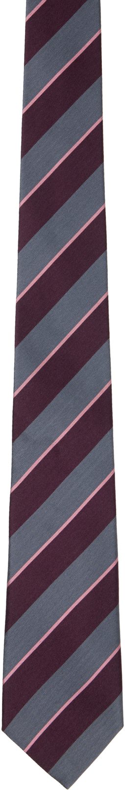Paul Smith Gray & Burgundy Block Stripe Tie 262260M158004
