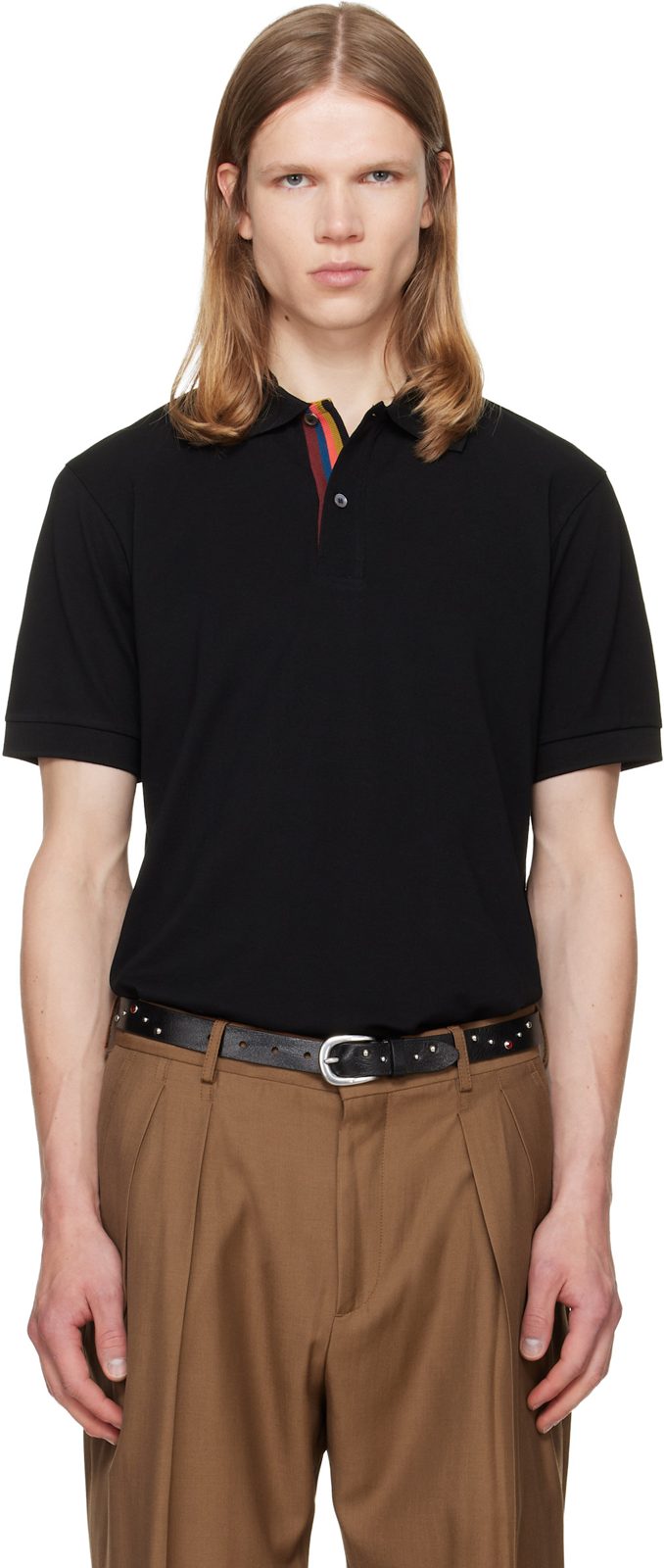 Paul Smith Black Cotton Artist Stripe Placket Polo Shirt 262260M212002