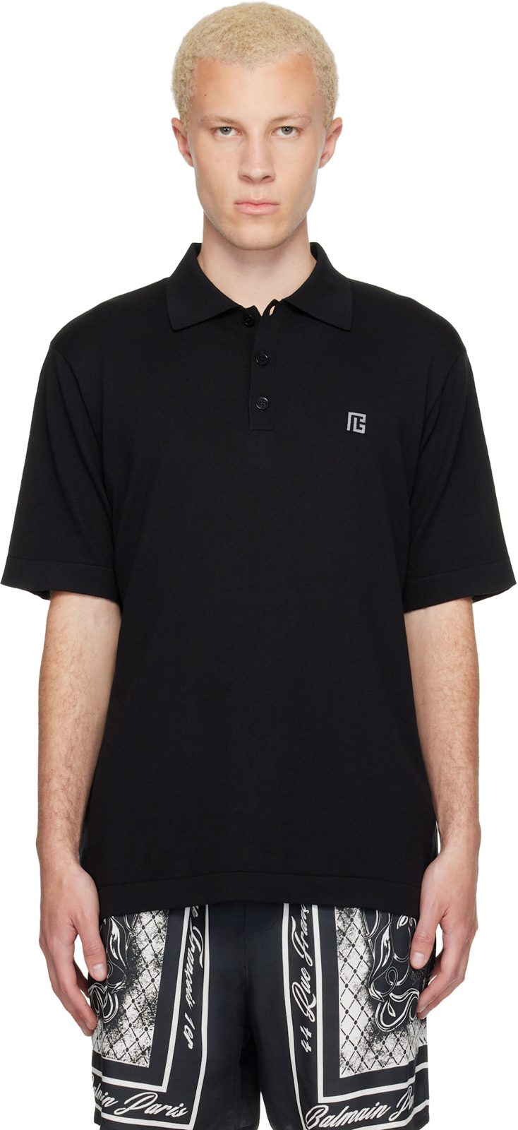 Black Embroidered Cotton Polo 262251M212007