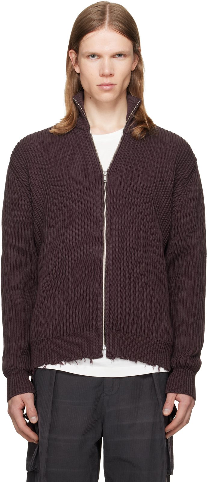 Brown Ribbed Cotton Sweater 262188M202008