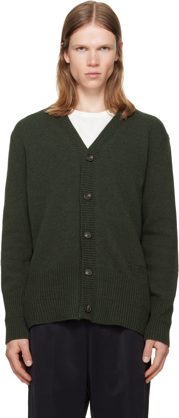 Khaki Wool V-Neck Cardigan 262188M200001