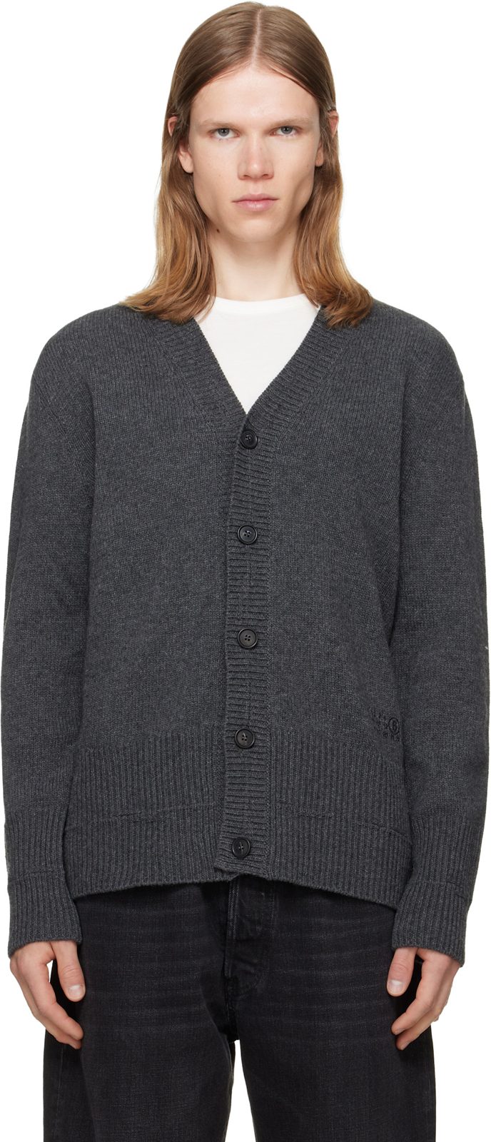 Gray Wool V-neck Cardigan 262188M200000