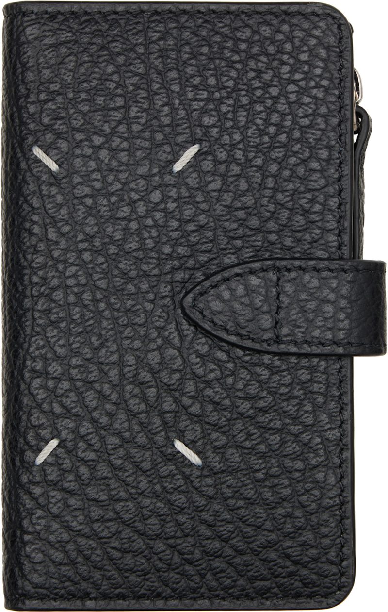 Black Four Stitches Zip Card Holder 262168M163009