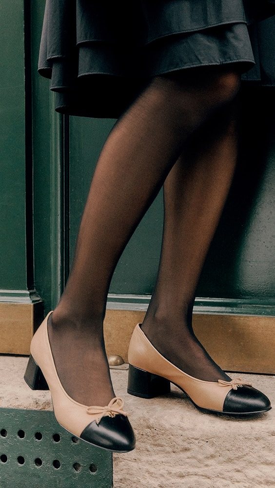 Bow Ballet Pumps 45mm_Ginger Shortbread/Black