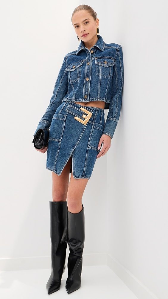 Belted Dark Denim Knee Length Skirt_Bleu Jean Dark