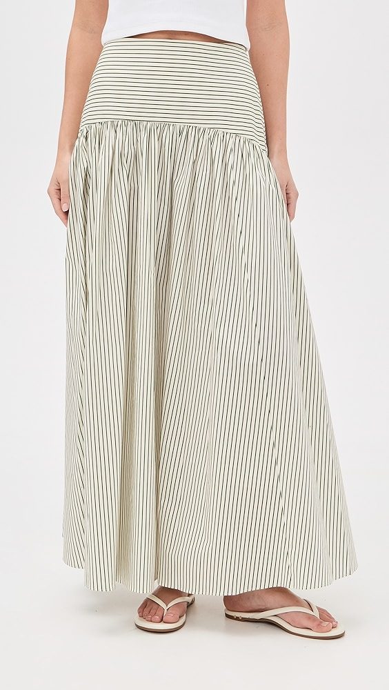 STAUD Procida Skirt_Chive Stripe