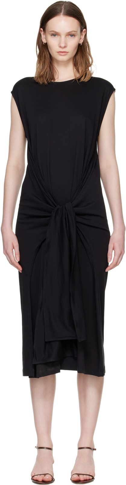 TOTEME Black Tie-Waist Jersey Midi Dress 262771F054002