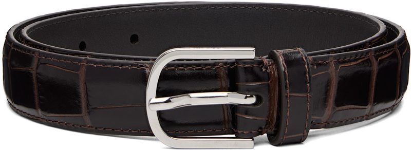 TOTEME Brown Slim CROCO-EM[보스]ED Belt 262771F001002