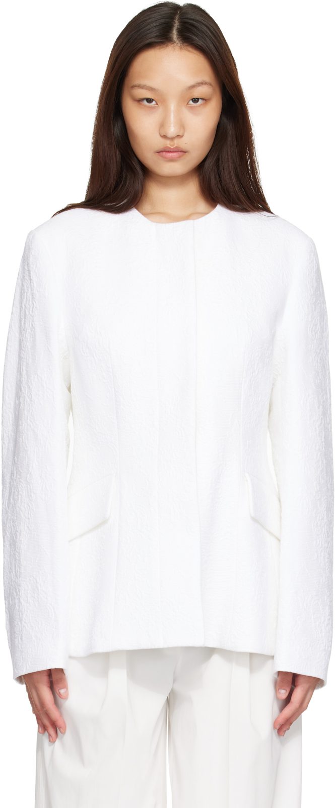 TOTEME White Jacquard Cotton Blazer 262771F057001
