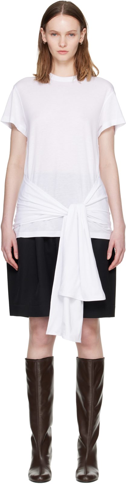 TOTEME White Tie-Waist Jersey T-shirt 262771F110009