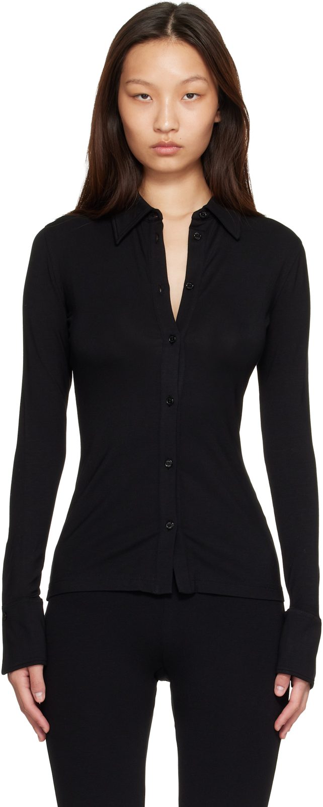 TOTEME Black Fitted Jersey Shirt 262771F109008