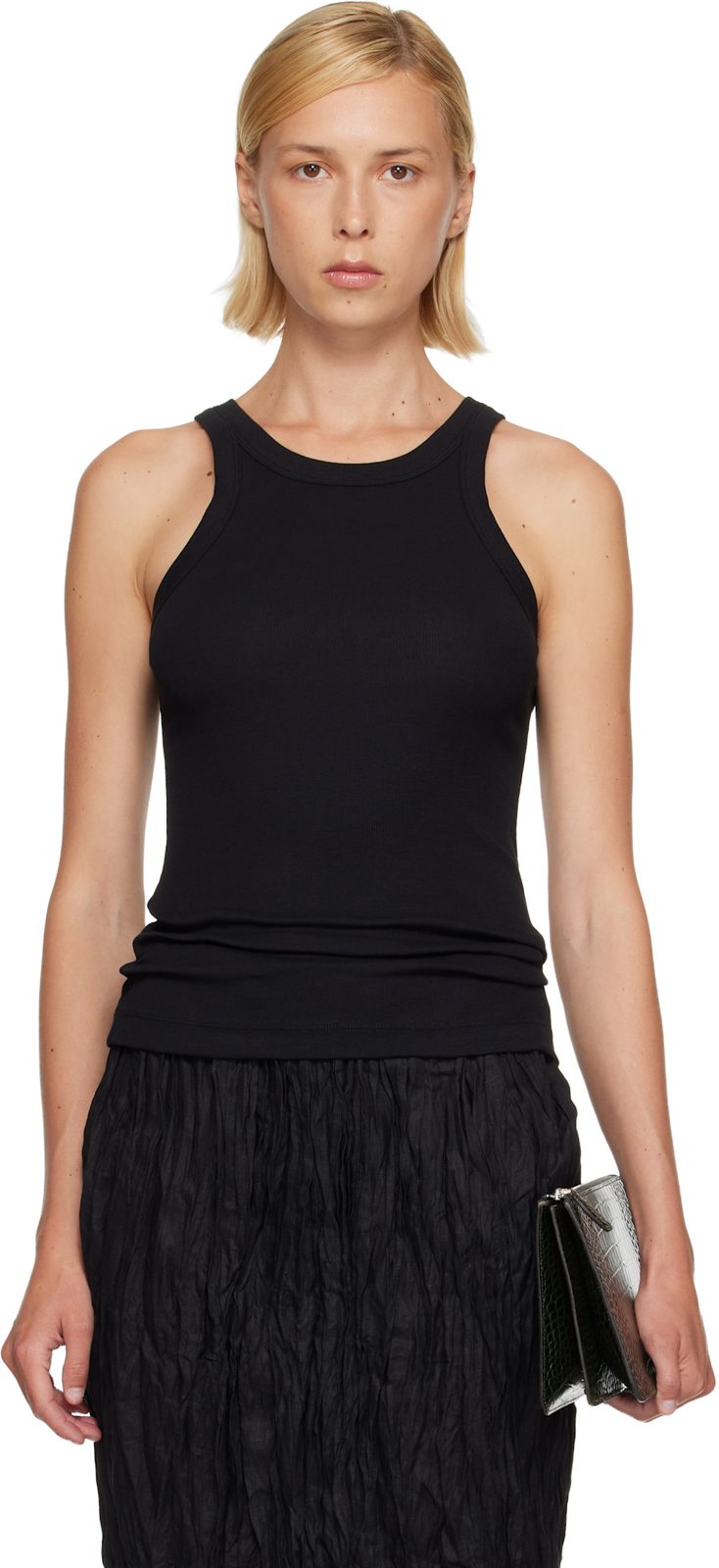 TOTEME Black Curved Rib Tank Top 261771F111013