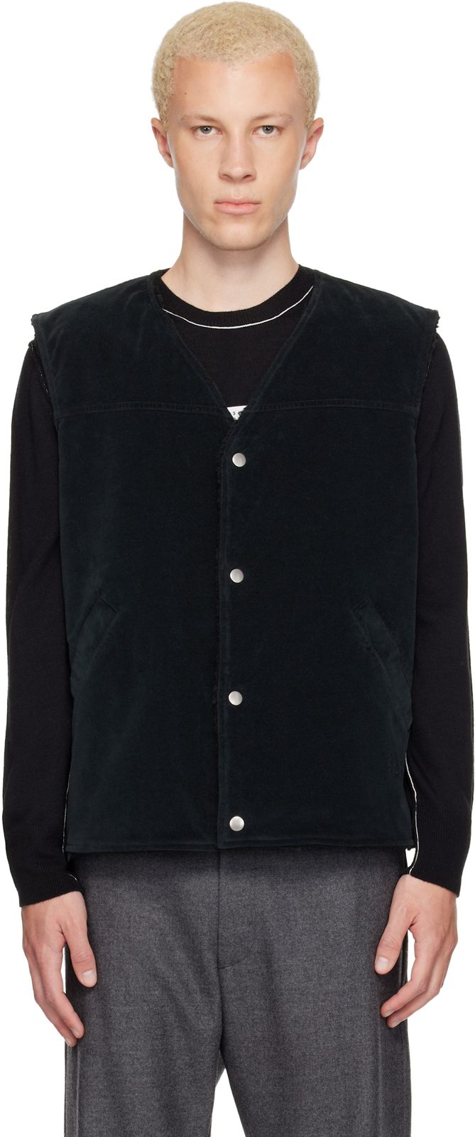 Black Faux-Suede Vest 262188M185000
