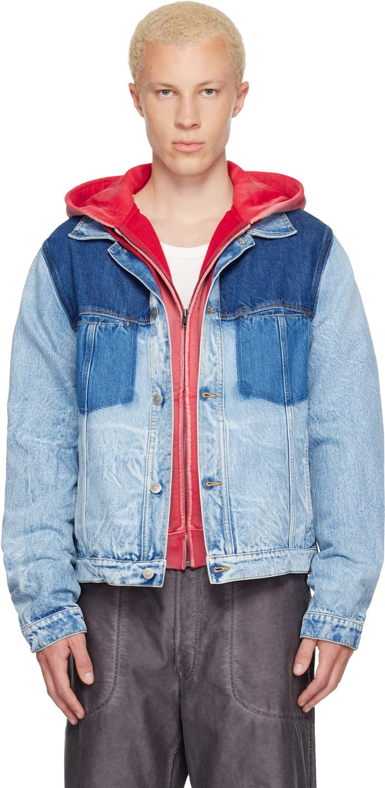 Blue Patchwork Denim Jacket 262168M177001