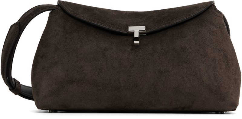 TOTEME Brown T-Lock Suede Clutch 262771F044004