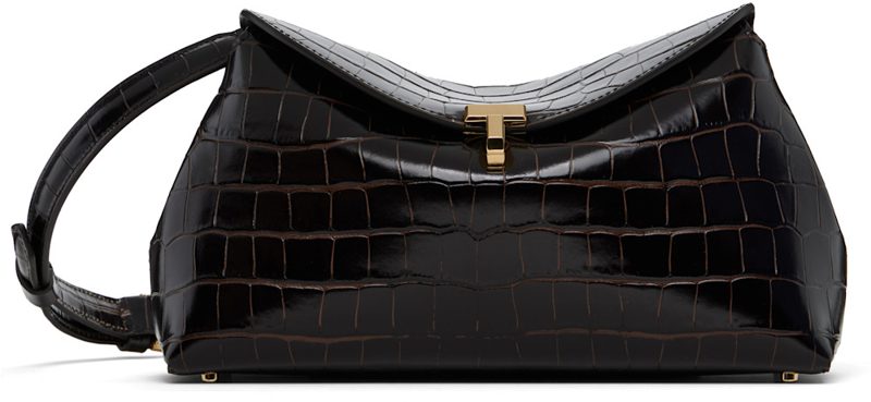 TOTEME Brown T-Lock CROCO-EM[보스]ED Clutch 262771F044000