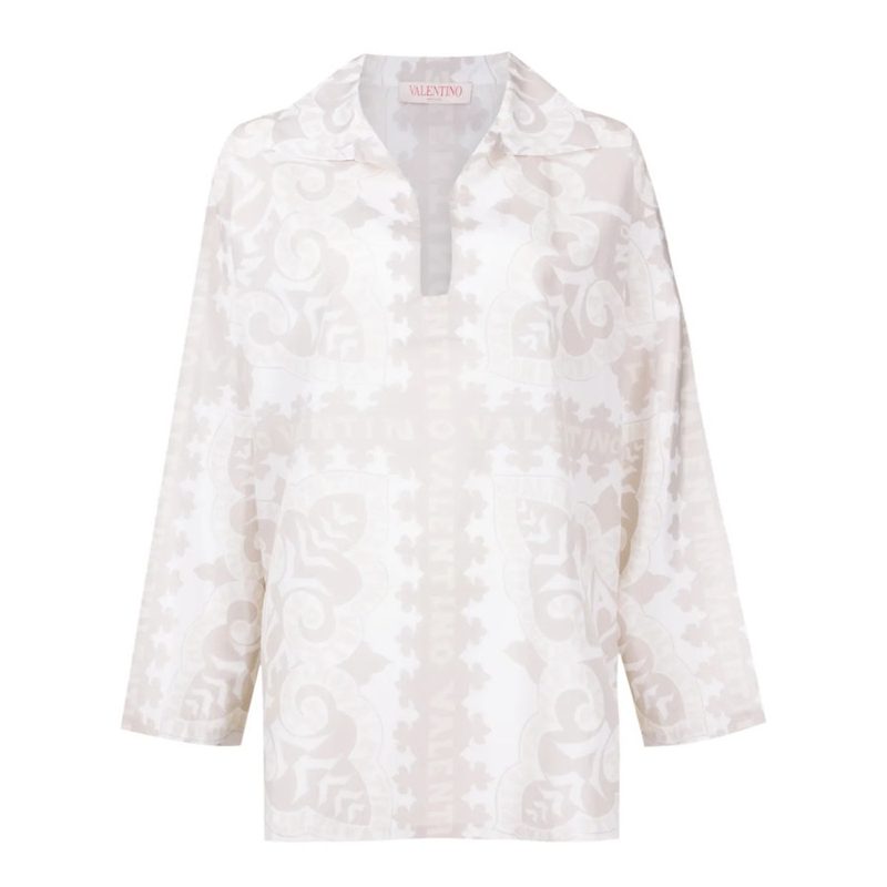 Garavani Geometric-Print Silk-Cotton Shirt_Multi-Color