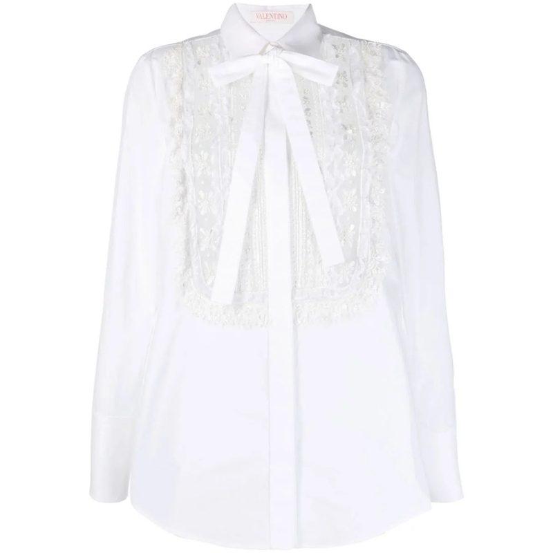Garavani Garavani Lace-Bib Tailored Shirt_White