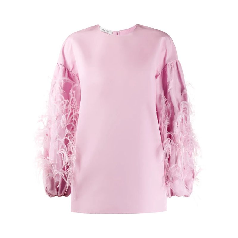 Garavani Garavani Feathered Sleeve Top_Pink