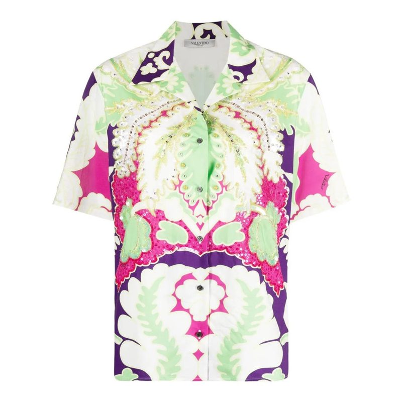 Garavani Garavani Embellished Floral-Print Shirt_Green