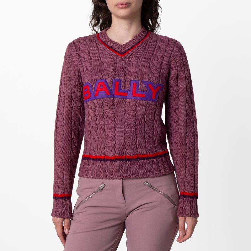 Logo Embroidered V-Neck Wool Sweater_Light Mauve