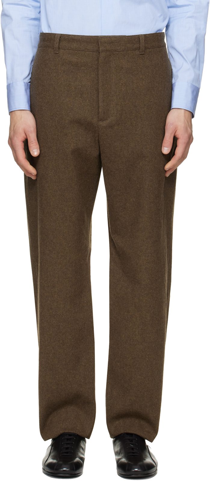 Brown Wool Melton Trousers 262249M191005