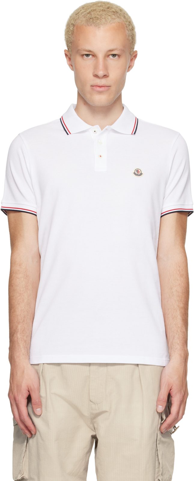 White Tricolor-Trimmed Cotton Piquet Polo 262111M212007