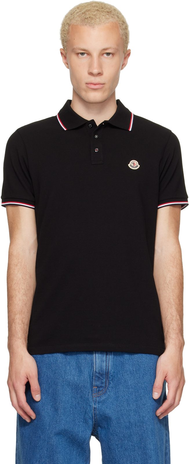 Black Tricolor-Trimmed Cotton Piquet Polo 262111M212006