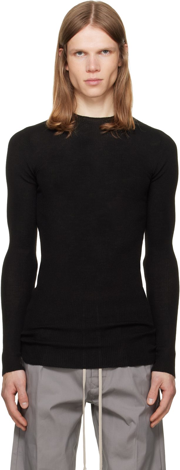 Black Tower Ribbed Round Neck Sweater 262232M201028