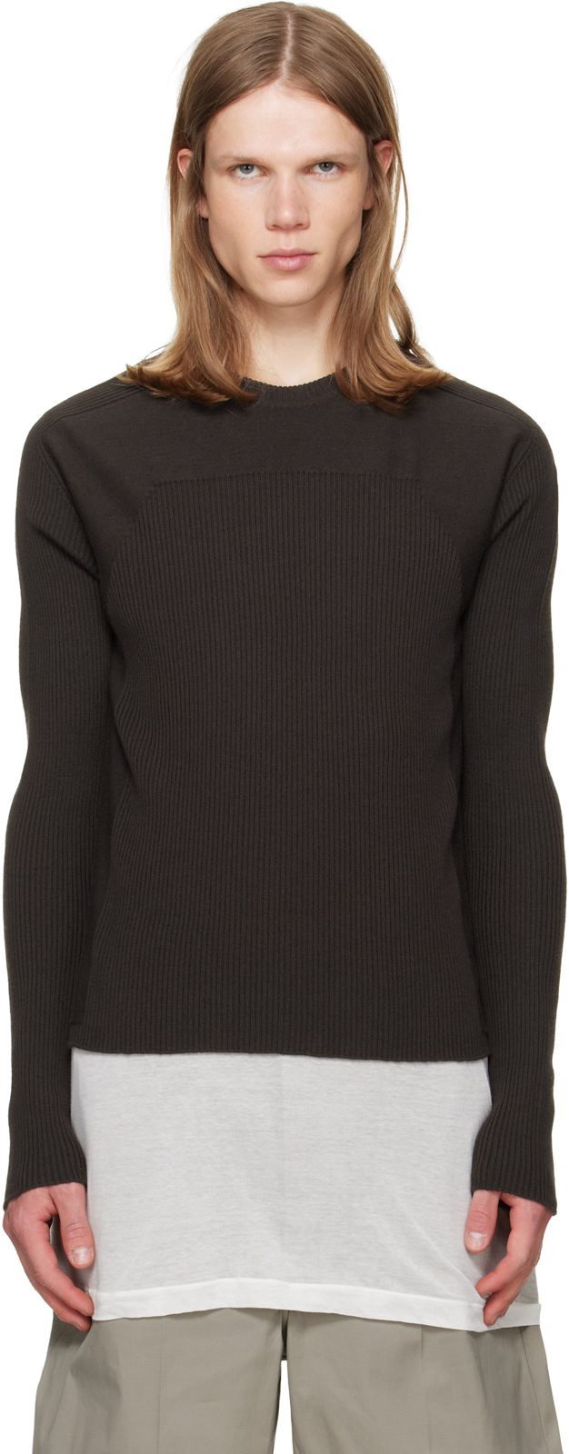 Brown Tower Ribbed Geo Sweater 262232M201009